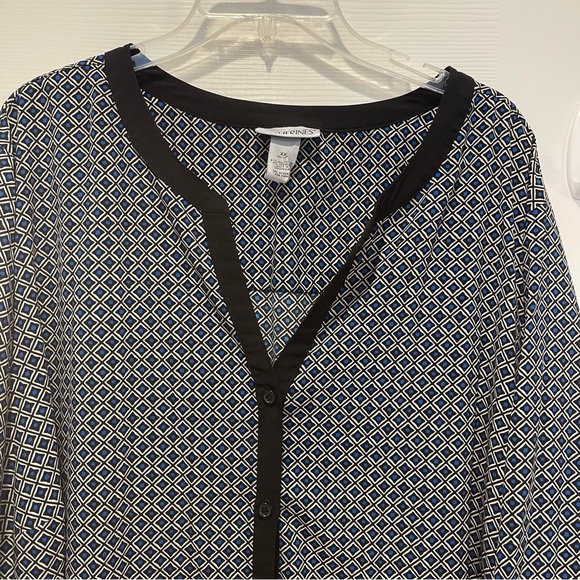 Catherines Button Up Blouse Women’s 3XL Roll Tab Sleeves White Blue Black Career - Picture 3 of 9